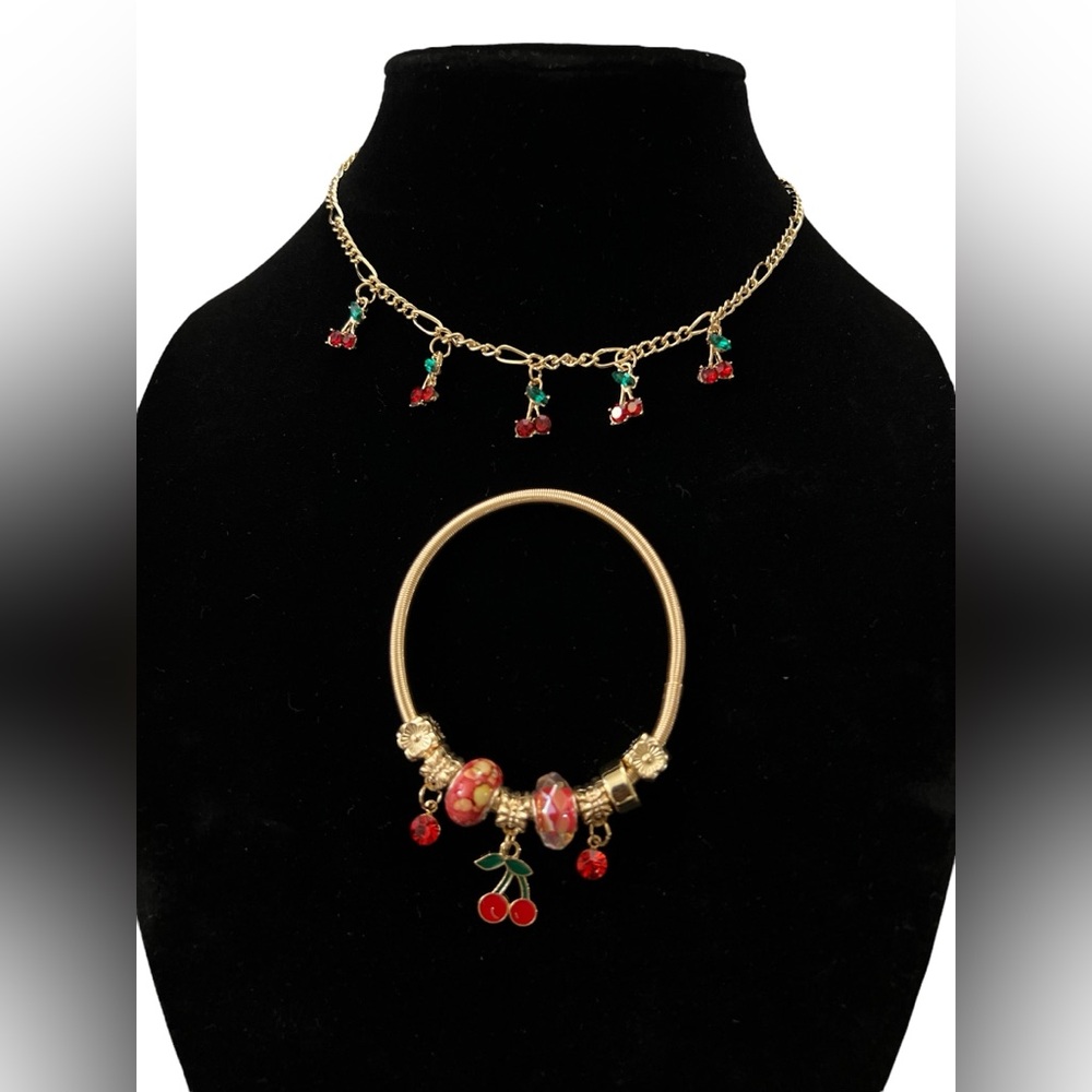 Cherry Necklace/Bracelet Set